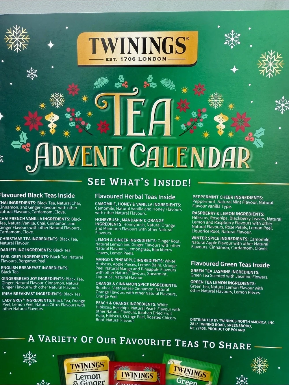 Twingings London 24 Day TEA Advent Calendar Green & Herbal Black Tea